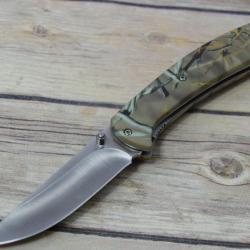 Couteau de Chasse Browning Camo Lame Acier Inox Manche FRN Linerlock Clip BR0234