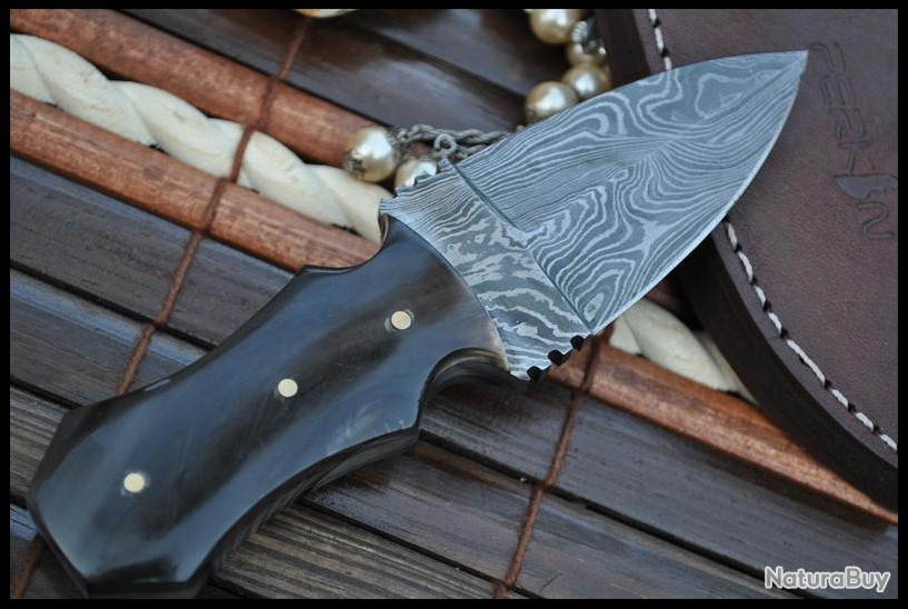 Couteau De Chasse Fixe Masano Toyokuni Japon - Lame Sakura Damas 3,34", Manche écorce De Cerisier