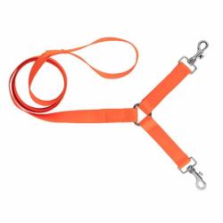 Laisse coupleur nylon orange fluo pour 2 chiens