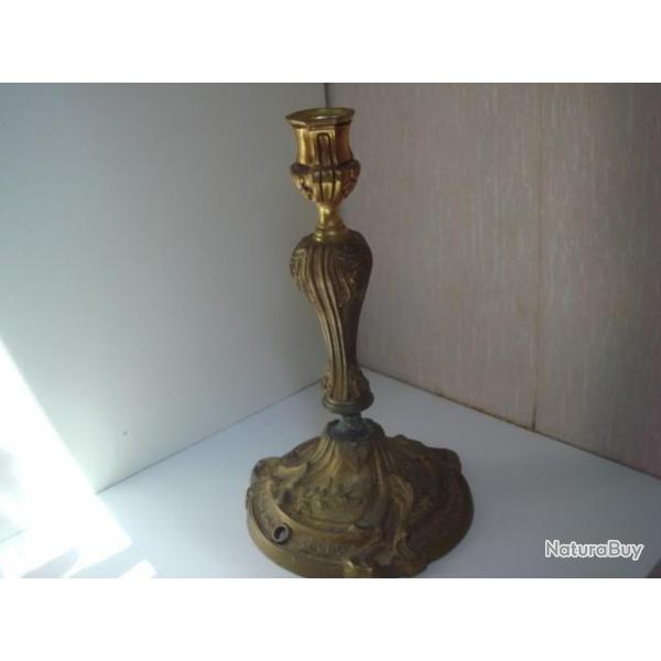 ancien bougeoir bronze dor transform pour lampe hauteur 23 cm