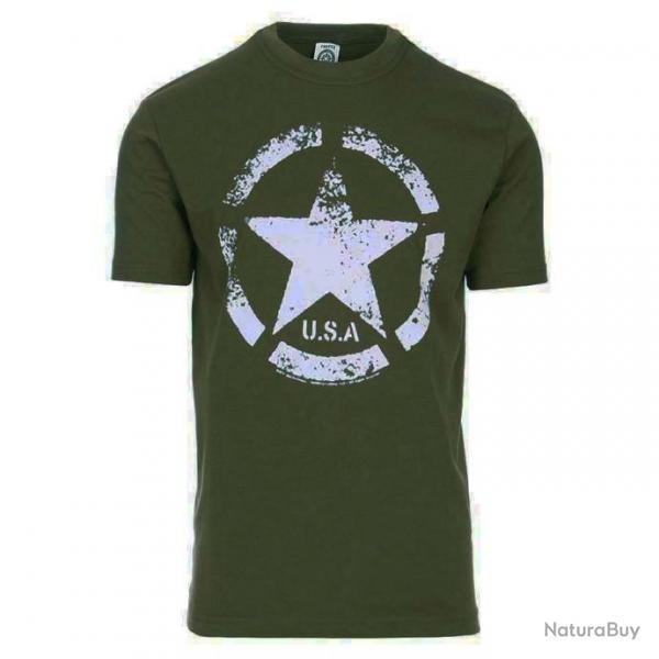 TEE SHIRT VERT MANCHES COURTES AVEC ETOILE ALLIED STAR US ARMY STYLE VINTAGE