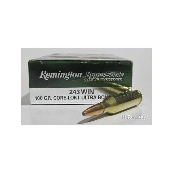 1 boite 20 cartouches  de calibre 243 winchetser,Remington core lokt ultra bonded 100 grains