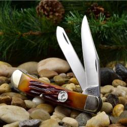Couteau Canif Bear & Son Large Trapper 2 Lames Acier Carbone 1095 Manche Os Made In USA BCCRSB54