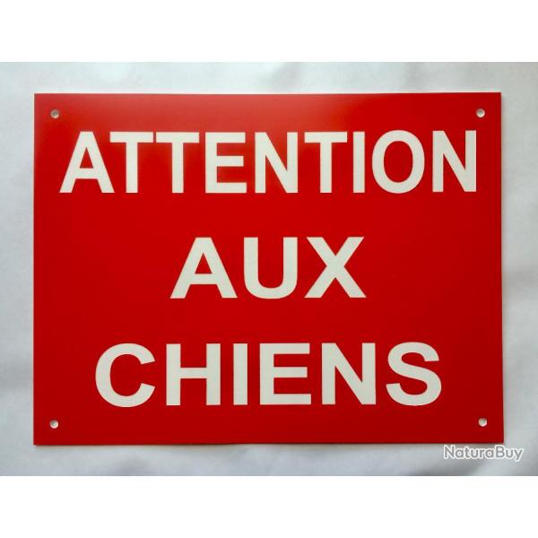 Panneau "ATTENTION AUX CHIENS" format 200 x 300 mm fond ROUGE