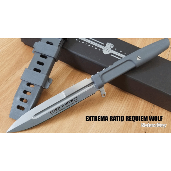 Couteau Extrema Ratio Requiem Wolf Gray Dagger Lame Acier N690 Manche Forprene Gray Italy EX0478WG