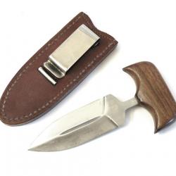 Poignard push dagger avec étui cuir marron poignée bois
