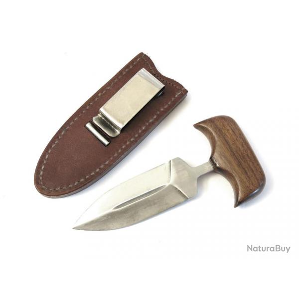Poignard push dagger avec tui cuir marron poigne bois