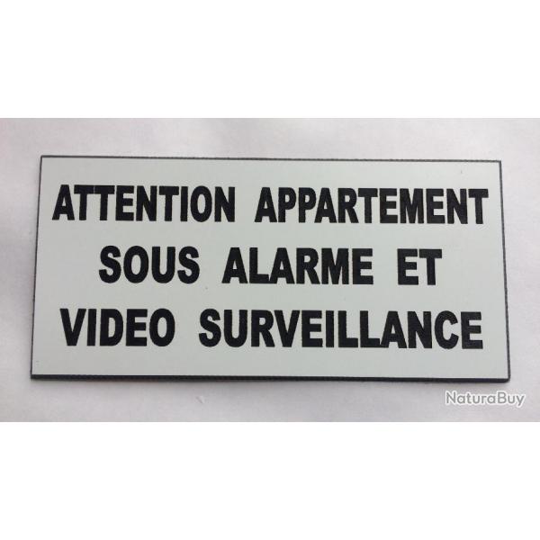 Plaque adhsive "ATTENTION APPARTEMENT SOUS ALARME ET VIDEO SURVEILLANCE" format 48 x 100 mm BLANC