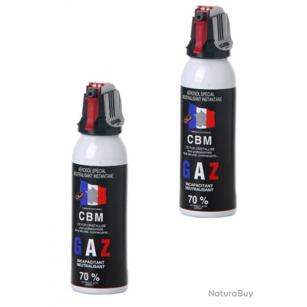 Lot de 2 Arosols Bombes Lacrymognes CBM GAZ CS 100 ML