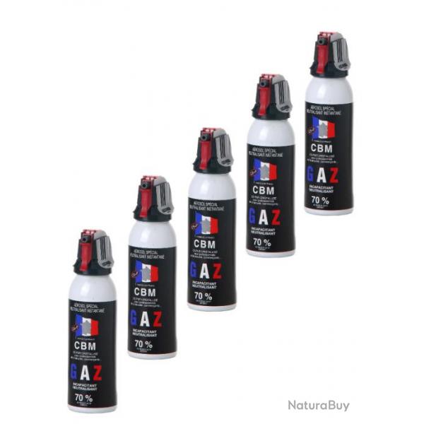 Lot de 5 Arosols Bombes Lacrymognes CBM GAZ CS 100 ML