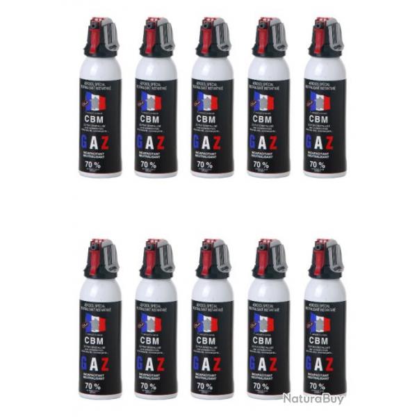 Lot de 10 Arosols Bombes Lacrymognes CBM GAZ CS 100 ML