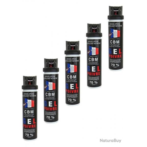 Lot de 5 Bombes Lacrymognes de Dfense GEL Poivre 75ML