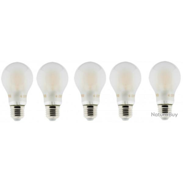 Lot de 5 Ampoules LED filament A+++ E27 6W 600lm Blanc chaud Opaque Dimmable