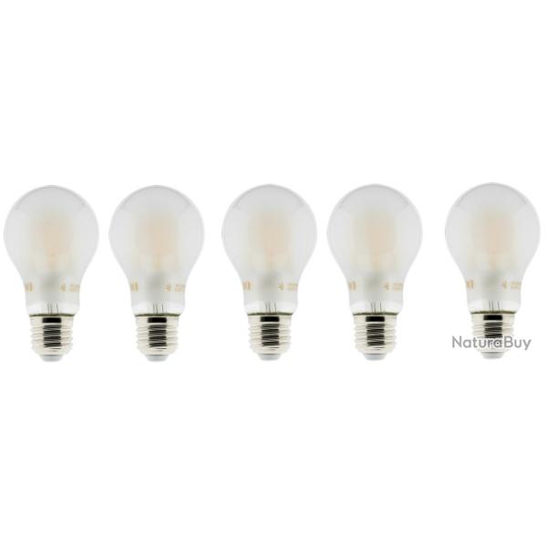 Lot de 5 Ampoules LED filament A+++ E27 6W 600lm Blanc chaud Opaque Dimmable