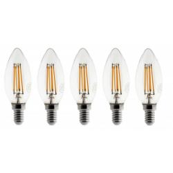 Lot de 5 Ampoules Flamme LED filament A+++ E14 3W 300lm Blanc chaud