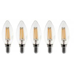 Lot de 5 Ampoules Flamme LED filament A+++ E14 3W 300lm Blanc chaud