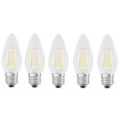 Lot de 5 Ampoules Flamme LED filament A+++ E27 3W 300lm Blanc chaud