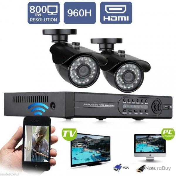 Pack Video Surveillance Scurit HD 2 camras Neuf