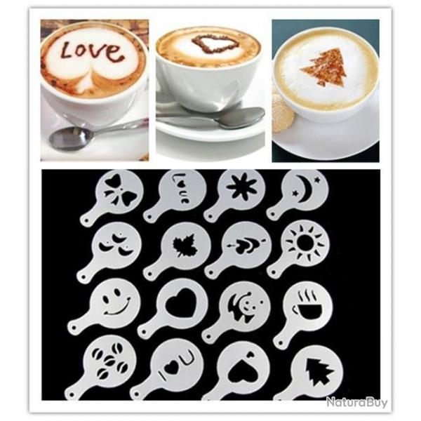 Lot de 16 ! Pochoir  caf Barista Cappuccino Latte Decoration Mousse X16
