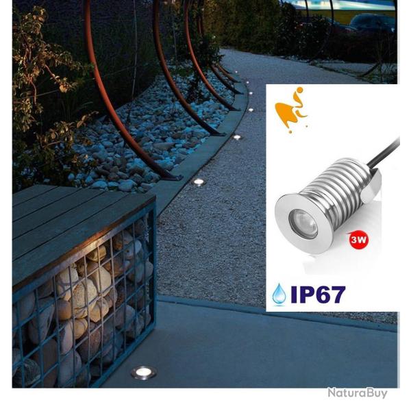 Spot Led Encastr Inox Jardin enterr Inground Underground 24V 3W Blanc Chaud