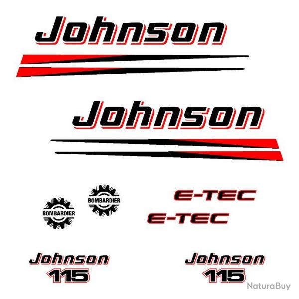 1 kit stickers JOHNSON 115 cv serie 2 e-tec capot moteur hors-bord autocollants decals