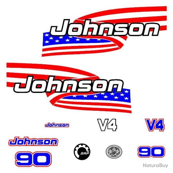 1 kit stickers JOHNSON 90 cv serie 6 - pour capot moteur hors-bord bateau autocollants decals