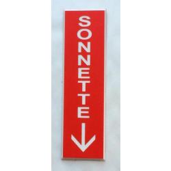 Plaque adhésive SONNETTE + FLECHE en bas rouge Format 29x100 mm