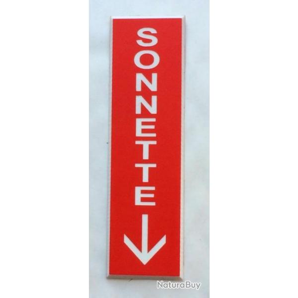 Plaque adhsive SONNETTE + FLECHE en bas rouge Format 29x100 mm