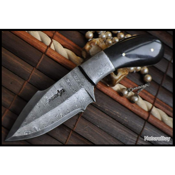 Couteau de chasse Full Tang Damas - Manche en corne de buffle