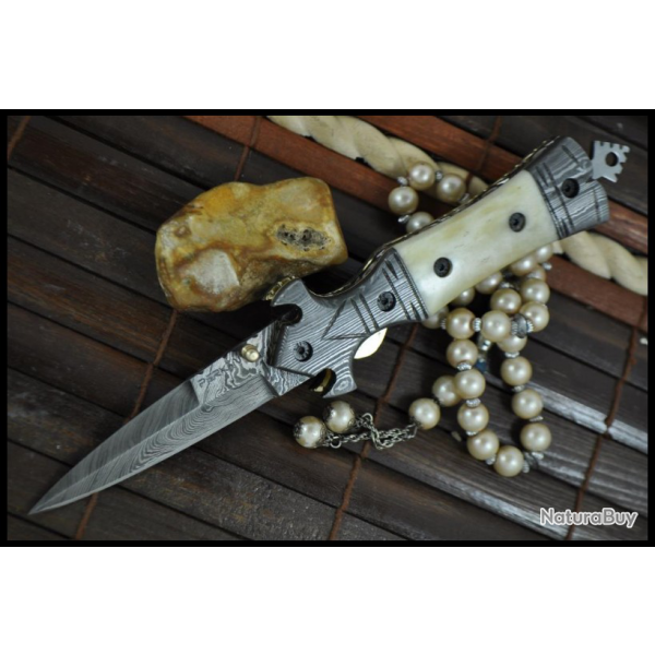 Couteau de chasse fait main damas - beau couteau pliant (3)