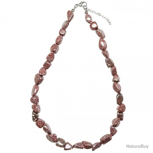 Collier en porphyre imprial rouge - Perles pierres roules