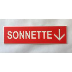 Plaque adhésive rouge SONNETTE + FLECHE EN BAS Format 29x100 mm