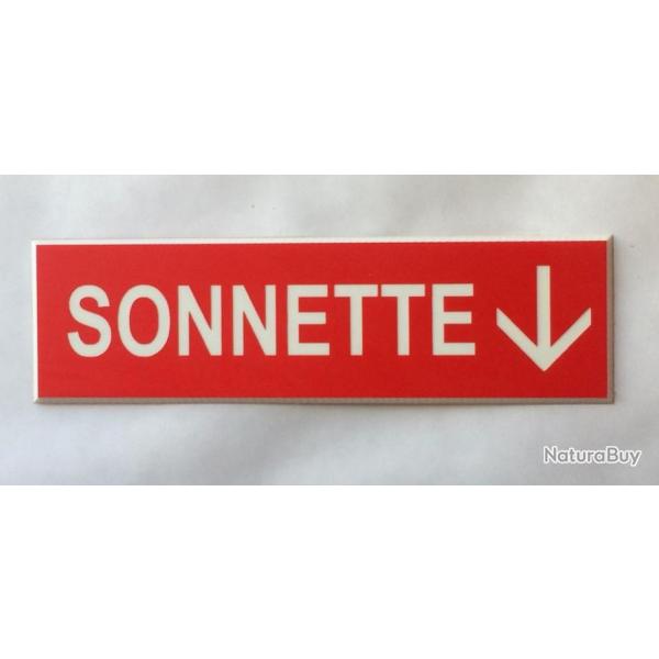 Plaque adhsive rouge SONNETTE + FLECHE EN BAS Format 29x100 mm