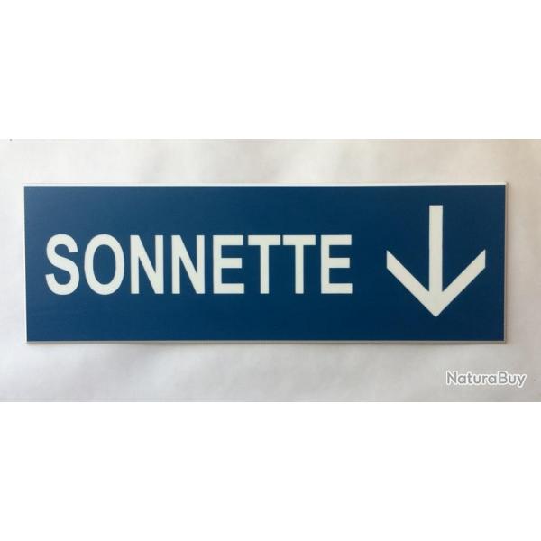 Plaque adhsive bleu SONNETTE + FLECHE EN BAS Format 29x100 mm