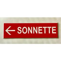 plaque gravée pancarte "SONNETTE + FLECHE à GAUCHE rouge Format 50x150 mm