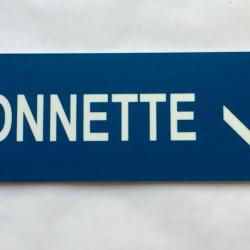 plaque gravée pancarte bleu "SONNETTE + FLECHE EN BAS Format 50x150 mm