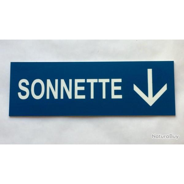 plaque grave pancarte bleu "SONNETTE + FLECHE EN BAS Format 50x150 mm