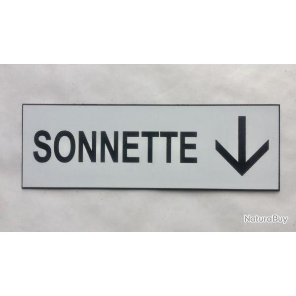 plaque grave pancarte blanche "SONNETTE + FLECHE EN BAS Format 50x150 mm