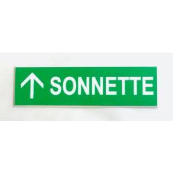 plaque gravée pancarte verte "SONNETTE + FLECHE en haut Format 50x150 mm
