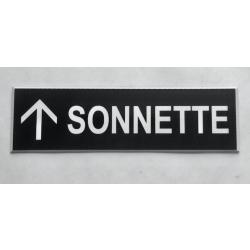 plaque gravée pancarte noire "SONNETTE + FLECHE en haut Format 50x150 mm