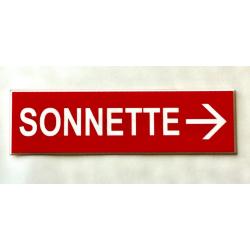 plaque gravée pancarte "SONNETTE + FLECHE à droite rouge Format 50x150 mm