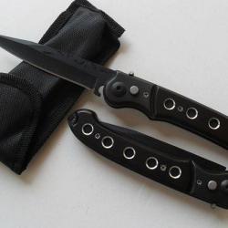 Couteau Automatique Lame Acier Fine 10 Cm Manche Acier 12 Cm Chasse Pêche Bivouac