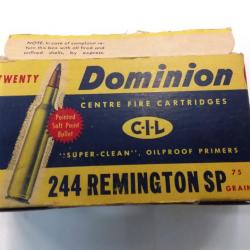 Exceptionnel boite neuve 20 munitions 244 REMINGTON  DOMINION