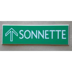 plaque gravée panneau vert "SONNETTE + FLECHE en haut Format 70x200 mm