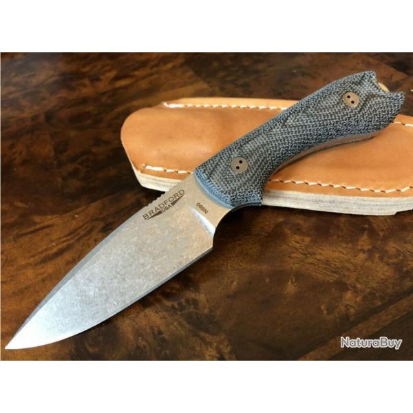 Couteau Bradford Knives Guardian 3 3D Lame Acier N690 Manche Micarta Etui Cuir Made USA BRAD3FE101
