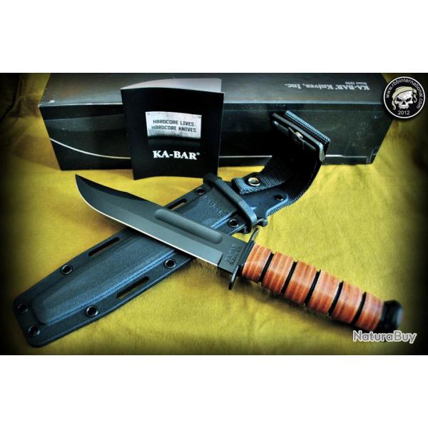 Couteau Ka Bar US Army Fighting Knife Acier Carbone 1095 Manche Cuir Etui Kydex Made In USA KA5020 -