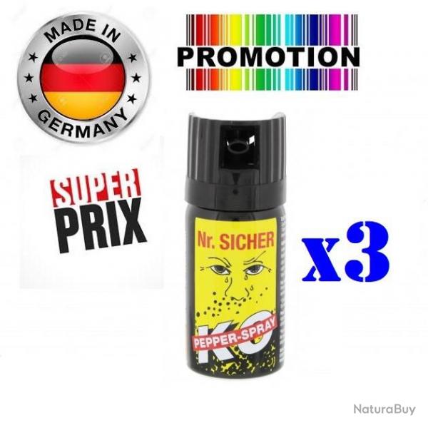 Promo!! 3 x Bombe Lacrymogne Poivre concentr 40ml Made In Allemagne LIVRAISON EXPRESS