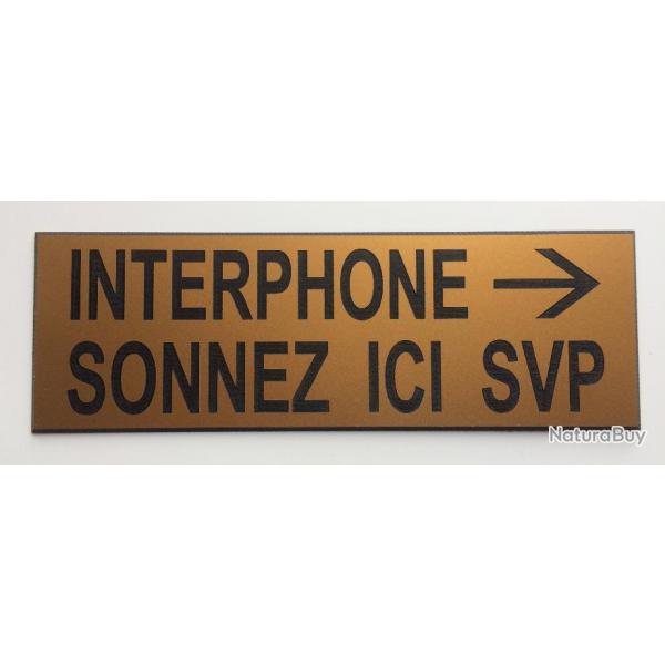 plaque grave panneau "INTERPHONE SONNEZ ICI SVP" Format 70x200 mm