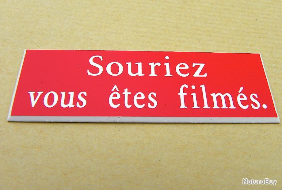 Plaque adhésive rouge "Souriez vous êtes filmés" Format 29x100 mm