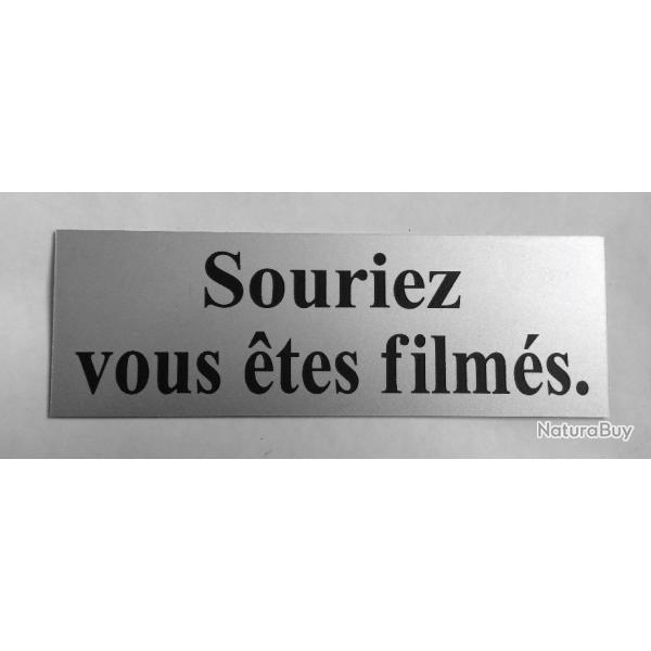 Plaque adhsive pancarte argent "Souriez vous tes films" Format 50x150 mm
